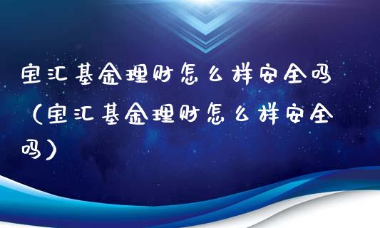 宝汇基金理财怎么样安全吗（宝汇基金理财怎么样安全吗）_https://www.qdlswl.com_理财_第1张