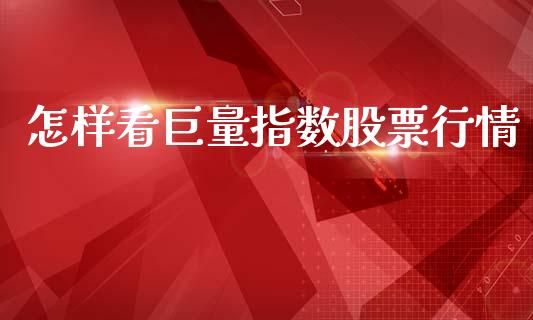怎样看巨量指数股票行情_https://www.qdlswl.com_内盘_第1张