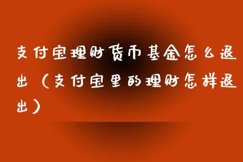 支付宝理财货币基金怎么退出（支付宝里的理财怎样退出）_https://www.qdlswl.com_基金_第1张