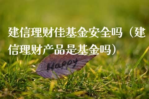 建信理财佳基金安全吗（建信理财产品是基金吗）_https://www.qdlswl.com_基金_第1张