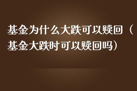 基金为什么大跌可以赎回（基金大跌时可以赎回吗）_https://www.qdlswl.com_理财_第1张
