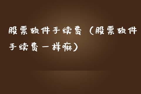 股票软件手续费（股票软件手续费一样嘛）_https://www.qdlswl.com_外盘_第1张