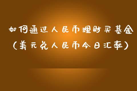 如何通过人民币理财买基金（美元兑人民币今日汇率）_https://www.qdlswl.com_基金_第1张