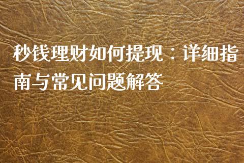 秒钱理财如何提现：详细指南与常见问题解答_https://www.qdlswl.com_基金_第1张