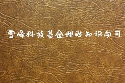 雪峰科技基金理财知识学习_https://www.qdlswl.com_理财_第1张