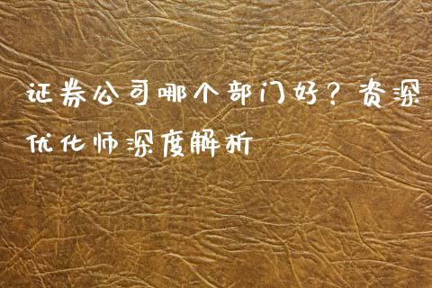 证券公司哪个部门好？资深优化师深度解析_https://www.qdlswl.com_直播_第1张