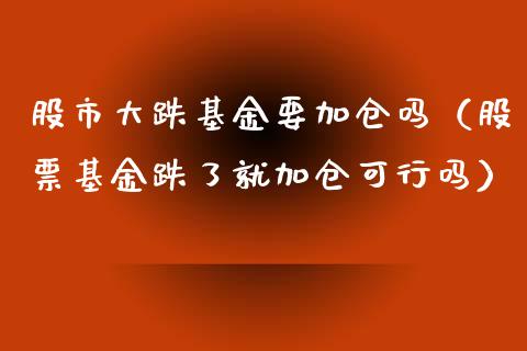 股市大跌基金要加仓吗（股票基金跌了就加仓可行吗）_https://www.qdlswl.com_基金_第1张