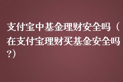 支付宝中基金理财安全吗（在支付宝理财买基金安全吗?）_https://www.qdlswl.com_理财_第1张