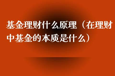 基金理财什么原理（在理财中基金的本质是什么）_https://www.qdlswl.com_基金_第1张