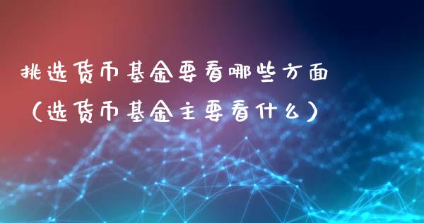 挑选货币基金要看哪些方面（选货币基金主要看什么）_https://www.qdlswl.com_理财_第1张