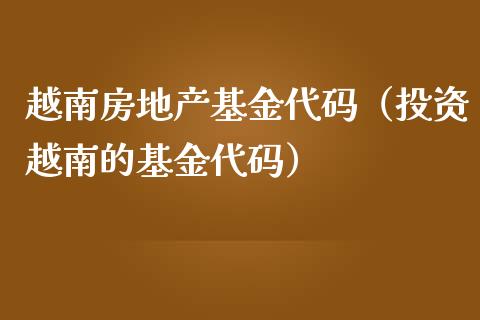 越南房地产基金代码（投资越南的基金代码）_https://www.qdlswl.com_理财_第1张