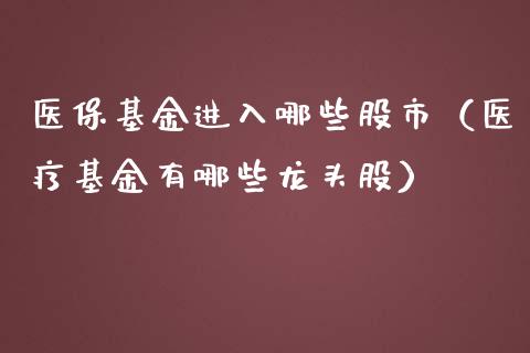 医保基金进入哪些股市（医疗基金有哪些龙头股）_https://www.qdlswl.com_基金_第1张