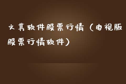 文其软件股票行情（电视版股票行情软件）_https://www.qdlswl.com_外盘_第1张