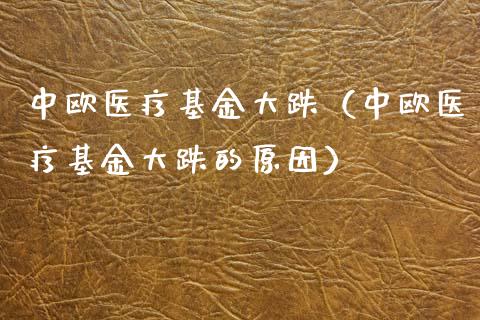 中欧医疗基金大跌（中欧医疗基金大跌的原因）_https://www.qdlswl.com_理财_第1张