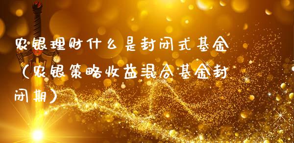 农银理财什么是封闭式基金（农银策略收益混合基金封闭期）_https://www.qdlswl.com_理财_第1张