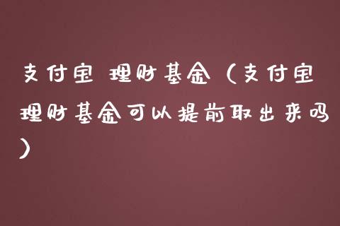 支付宝 理财基金（支付宝理财基金可以提前取出来吗）_https://www.qdlswl.com_基金_第1张