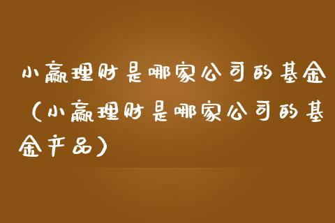 小赢理财是哪家公司的基金（小赢理财是哪家公司的基金产品）_https://www.qdlswl.com_理财_第1张