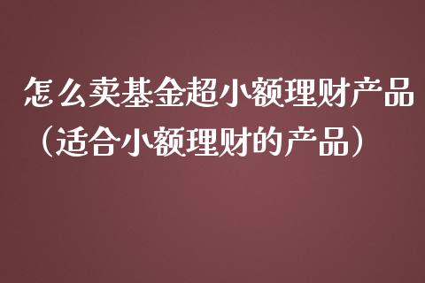 怎么卖基金超小额理财产品（适合小额理财的产品）_https://www.qdlswl.com_理财_第1张