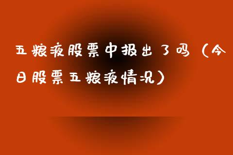 五粮液股票中报出了吗（今日股票五粮液情况）_https://www.qdlswl.com_外盘_第1张