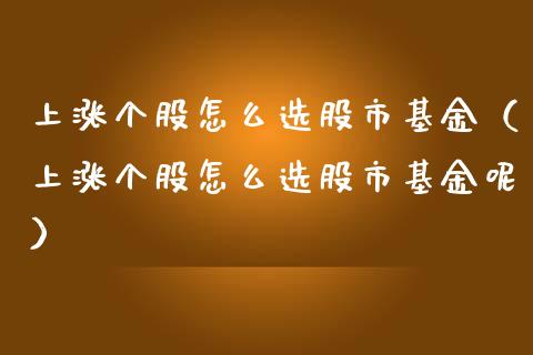 上涨个股怎么选股市基金（上涨个股怎么选股市基金呢）_https://www.qdlswl.com_基金_第1张