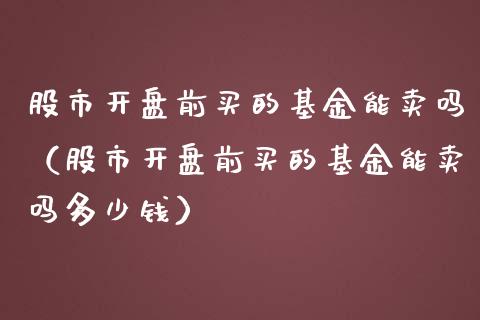 股市开盘前买的基金能卖吗（股市开盘前买的基金能卖吗多少钱）_https://www.qdlswl.com_基金_第1张