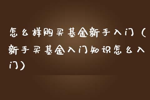 怎么样购买基金新手入门（新手买基金入门知识怎么入门）_https://www.qdlswl.com_理财_第1张