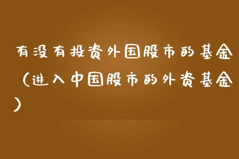 有没有投资外国股市的基金（进入中国股市的外资基金）_https://www.qdlswl.com_基金_第1张