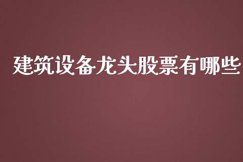 建筑设备龙头股票有哪些_https://www.qdlswl.com_直播_第1张