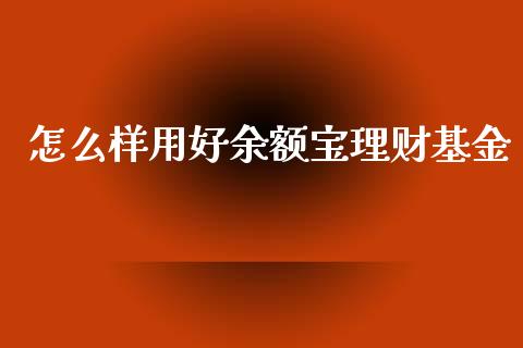 怎么样用好余额宝理财基金_https://www.qdlswl.com_理财_第1张