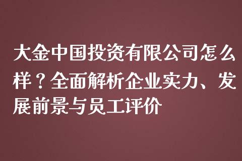 大金中国投资有限公司怎么样？全面解析企业实力、发展前景与员工评价_https://www.qdlswl.com_直播_第1张