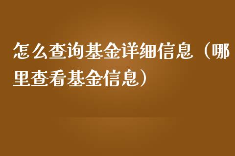 怎么查询基金详细信息（哪里查看基金信息）_https://www.qdlswl.com_基金_第1张