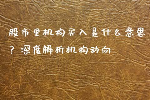 股市里机构买入是什么意思？深度解析机构动向_https://www.qdlswl.com_外盘_第1张