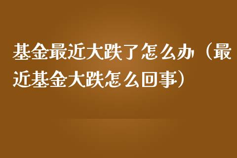 基金最近大跌了怎么办（最近基金大跌怎么回事）_https://www.qdlswl.com_基金_第1张