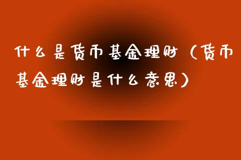 什么是货币基金理财（货币基金理财是什么意思）_https://www.qdlswl.com_理财_第1张