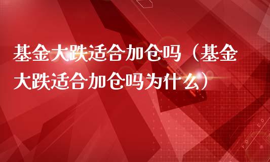 基金大跌适合加仓吗（基金大跌适合加仓吗为什么）_https://www.qdlswl.com_基金_第1张