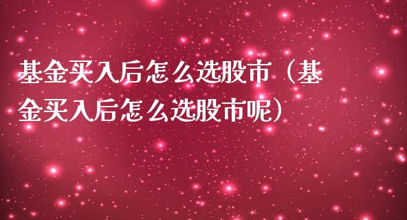 基金买入后怎么选股市（基金买入后怎么选股市呢）_https://www.qdlswl.com_理财_第1张