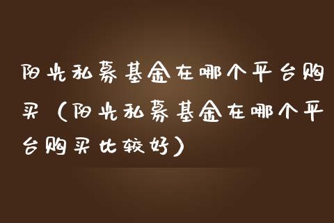 阳光私募基金在哪个平台购买（阳光私募基金在哪个平台购买比较好）_https://www.qdlswl.com_理财_第1张