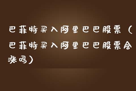 巴菲特买入阿里巴巴股票（巴菲特买入阿里巴巴股票会涨吗）_https://www.qdlswl.com_内盘_第1张