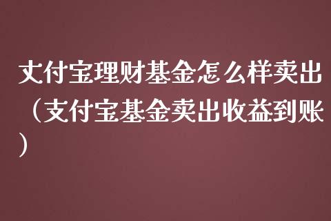 丈付宝理财基金怎么样卖出（支付宝基金卖出收益到账）_https://www.qdlswl.com_基金_第1张