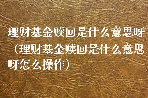 理财基金赎回是什么意思呀（理财基金赎回是什么意思呀怎么操作）_https://www.qdlswl.com_基金_第1张