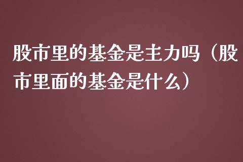 股市里的基金是主力吗（股市里面的基金是什么）_https://www.qdlswl.com_基金_第1张