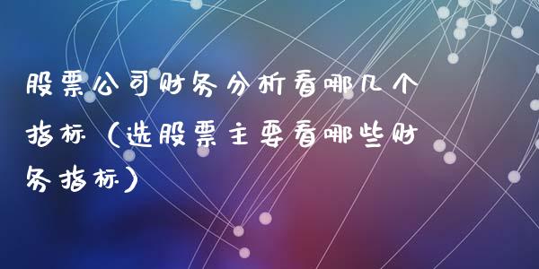 股票公司财务分析看哪几个指标（选股票主要看哪些财务指标）_https://www.qdlswl.com_外盘_第1张