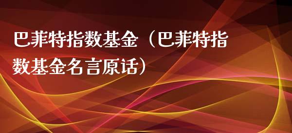 巴菲特指数基金（巴菲特指数基金名言原话）_https://www.qdlswl.com_基金_第1张