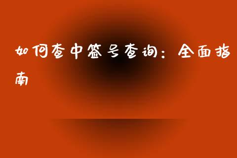如何查中签号查询：全面指南_https://www.qdlswl.com_理财_第1张