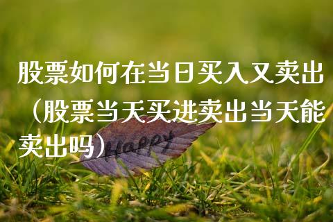 股票如何在当日买入又卖出（股票当天买进卖出当天能卖出吗）_https://www.qdlswl.com_股票_第1张