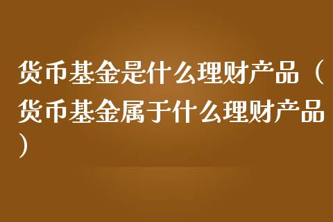 货币基金是什么理财产品（货币基金属于什么理财产品）_https://www.qdlswl.com_理财_第1张