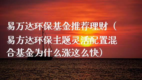 易万达环保基金推荐理财（易方达环保主题灵活配置混合基金为什么涨这么快）_https://www.qdlswl.com_理财_第1张