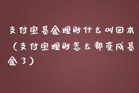支付宝基金理财什么叫回本（支付宝理财怎么都变成基金了）_https://www.qdlswl.com_基金_第1张