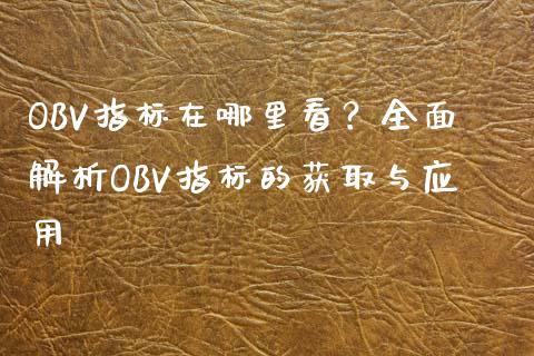 OBV指标在哪里看？全面解析OBV指标的获取与应用_https://www.qdlswl.com_期货_第1张