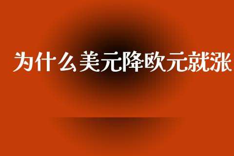 为什么美元降欧元就涨_https://www.qdlswl.com_股指_第1张
